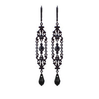 Gothic Black Filigree and Chain Crystal Earrings