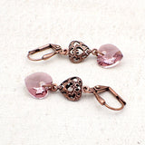 Antique Pink Crystal Heart Earrings