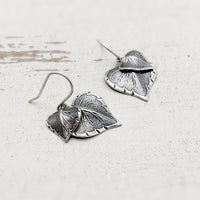 Antiqued Silver Heart-Shaped Leaf Earrings