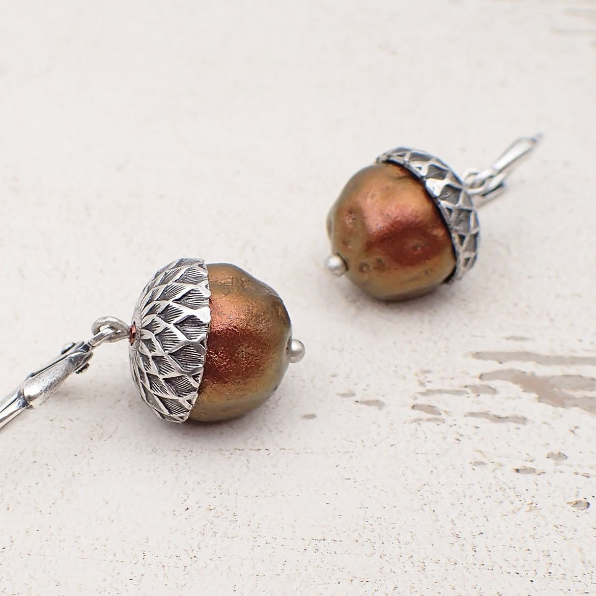 Iridescent color shifting Silver, Copper, and Bronze Acorn Earrings