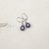 Bright Blue and Silver Caged Earrings with Crystal Simulated Pearls