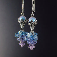 Purple and Blue Ombre Crystal Cluster Earrings
