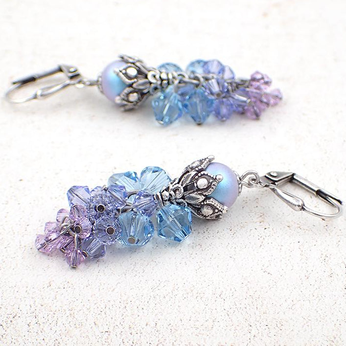 Cluster Earrings with Purple Blue Ombre Beads