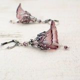 Iridescent Red and Silver Lucite Flower Earrings