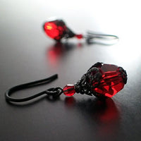 Victorian Gothic Earrings with Blood Red Crystals