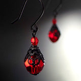 Victorian Gothic Earrings with Blood Red Crystals