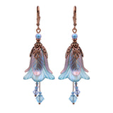 Iridescent Lavender and Blue Lucite Flower Earrings with Crystal Beads