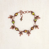 Iridescent Green and Antiqued Copper Autumn Maple Leaf Charm Bracelet