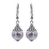 Lavender and Antique Silver Crystal Pearl Drop Earrings