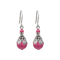 Bright Pink Earrings with Antiqued Silver