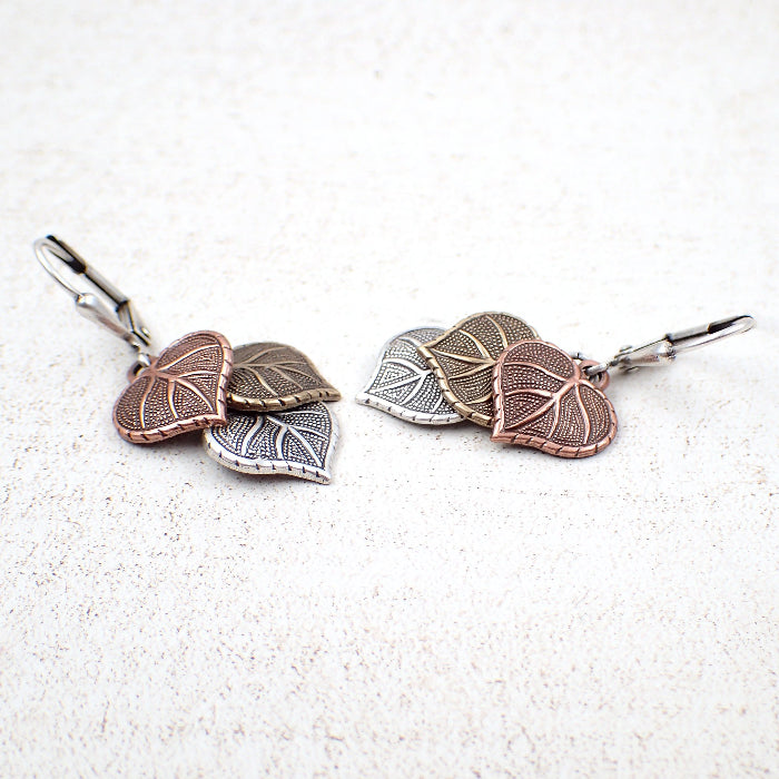 Mixed Metal Leaf Dangle Earrings
