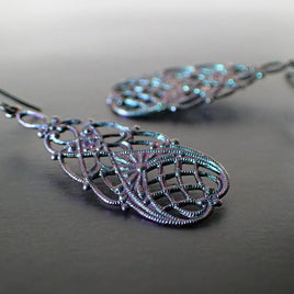 Color Shifting Dark Floral Filigree Earrings