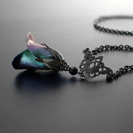 Iridescent Dark Color Shifting Flower Necklace