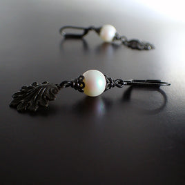 Black and Pearlescent White Seashell Earrings