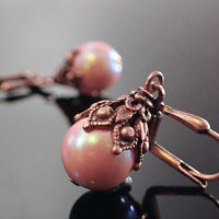 Victorian Style Earrings made with Pearlescent Pink Crystal Pearls