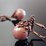 Victorian Style Earrings made with Pearlescent Pink Crystal Pearls