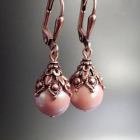 Victorian Style Earrings made with Pearlescent Pink Crystal Pearls