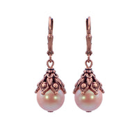 Victorian Style Earrings made with Pearlescent Pink Crystal Pearls