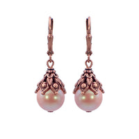Victorian Style Earrings made with Pearlescent Pink Crystal Pearls