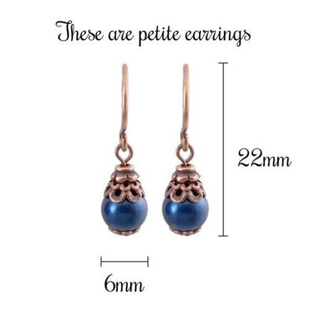 Dainty Peacock Teal Blue Swarovski Pearl Earrings size