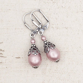 Powder Pink Victorian Style Crystal Pearl Earrings