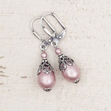 Powder Pink Victorian Style Crystal Pearl Earrings