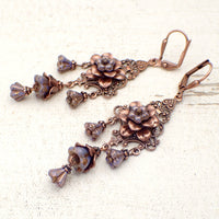 Neo Victorian Chandelier Flower Earrings with Purple Czech Glass Flower Beads