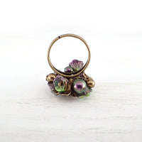  Iridescent Purple and Green Flower Cluster Ring back view