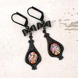 Gothic Lolita Black Brass Cabochon Earrings with Bows