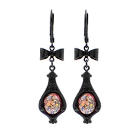 Gothic Lolita Black Brass Cabochon Earrings with Bows