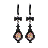 Gothic Lolita Black Brass Cabochon Earrings with Bows