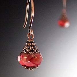 Artisan Czech Glass Rondelle Earrings in Coral, Peach, and Antiqued Copper