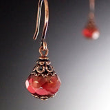 Artisan Czech Glass Rondelle Earrings in Coral, Peach, and Antiqued Copper