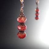 Artisan Czech Glass Stacked Rondelle Earrings in Coral, Peach, and Antiqued Copper