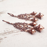 Rose Gold and Antique Copper Victorian Style Floral Chandelier Earrings
