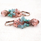 Peach and Mint Cluster Earrings with Crystals