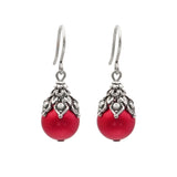 Victorian Style Earrings made with Red Crystal Pearls and Antiqued Silver Filigree