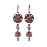 Long Sand Dollar Dangle Earrings with Lustered Ocean Blue Czech Glass Beads