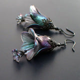 Dark Color Shifting Lucite Flower Earrings
