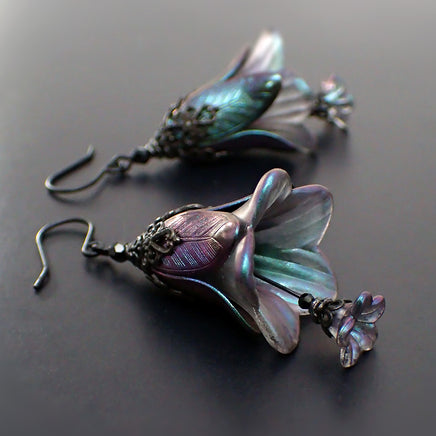 Dark Color Shifting Lucite Flower Earrings Night Elf Fairy jewelry