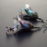 Dark Color Shifting Lucite Flower Earrings