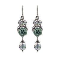 Dusty Seafoam Resin Rose Earrings with Czech Glass Beads and Antiqued Silver Plated Brass Filigree