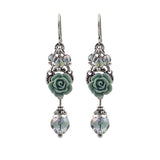 Dusty Seafoam Resin Rose Earrings with Czech Glass Beads and Antiqued Silver Plated Brass Filigree