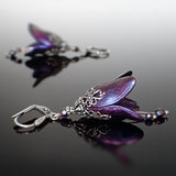 Iridescent Flower Earrings in Color-Shifting Blue, Purple, and Fuchsia with Antiqued Silver Filigree