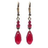 Victorian Style Dark Red Crystal Earrings with Antique Bronze Metal