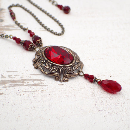 1928 Jewelry Belle Epoch Red Stone Crystal Drop Necklace 16