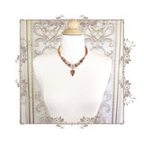 Autumn Oak Leaf Necklace with Antiqued Copper Chain, Hand Dyed Silk Tie, and Artisan Czech Glass Beads