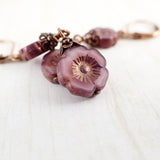 Silky Dark Rose Pink Flower Earrings - detail view