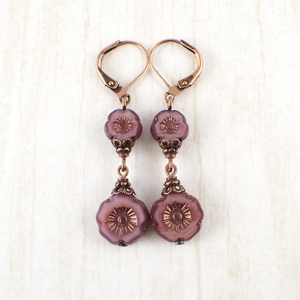 Silky Dark Rose Pink Flower Earrings