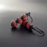 Translucent Rose and Ivory Colored Artisan Czech Glass Stacked Rondelle Earrings with Black Metal